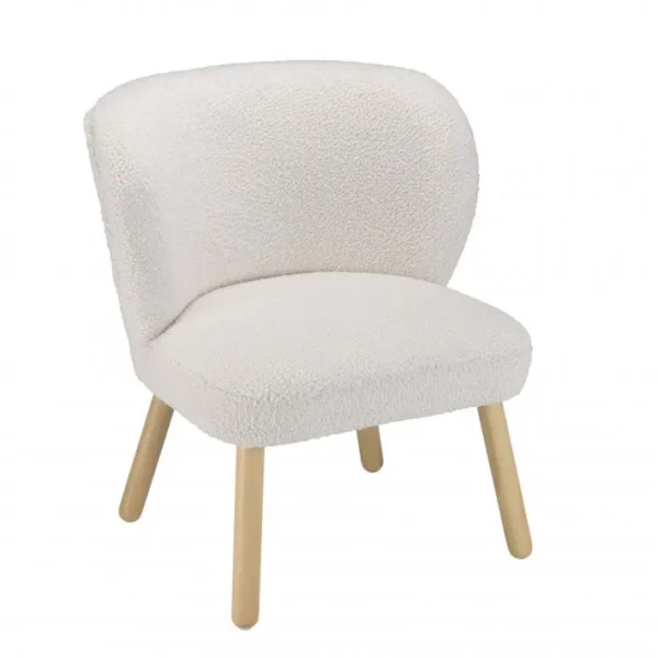 Albane - Fauteuil En Tissu Bouclette Blanc Pieds En Bois