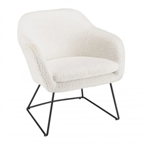 Albane - Fauteuil Urban Tissu Bouclette Blanc Pieds Évasés Métal Noir