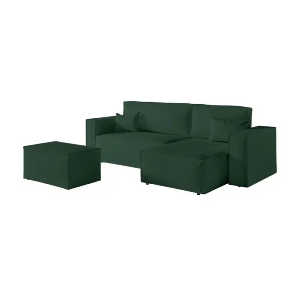 Pack - Clarisse - Canapé Dangle Convertible Réversible Avec Pouf En Tissu Bouclette - Vert