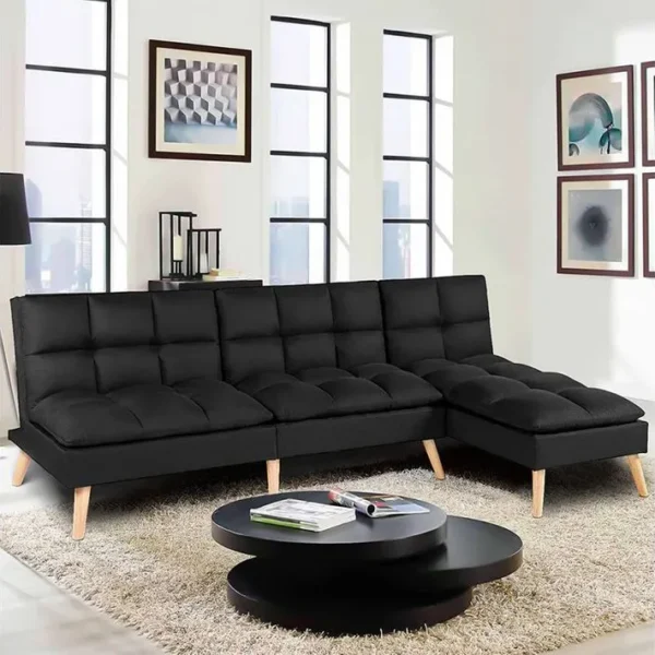 Banquette Convertible Angle Réversible Et Modulable Tissu Noir - Kurt