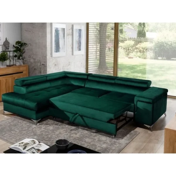 - Canapé Dangle Convertible - Erwan - En Tissu Luxe 5 Places, Vert, Angle Gauche (vu De Face)