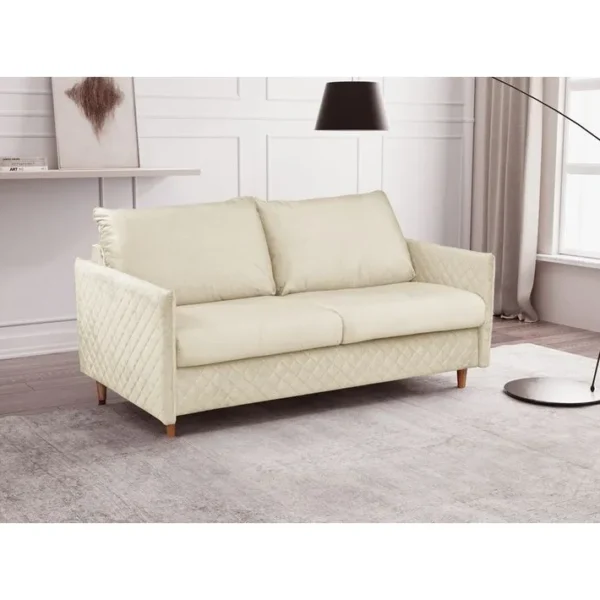 Canapé 3 Places Convertible En Velours De Luxe Sanremo, Couchage Quotidien, Beige