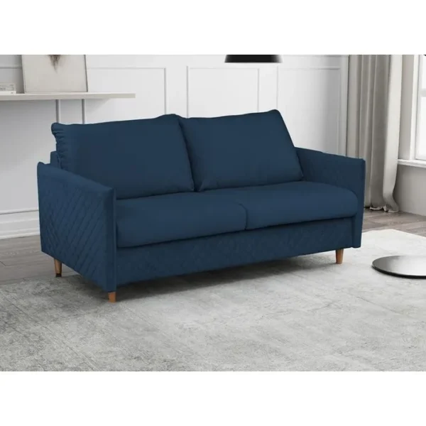 Canapé 3 Places Convertible En Velours De Luxe Sanremo, Couchage Quotidien, Bleu Foncé