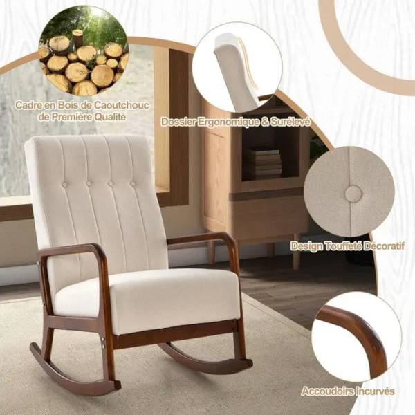 Fauteuil Salon à Bascule Avec Repose-pieds, Fauteuil De Relaxation Pour Chambre, Balcon(beige)