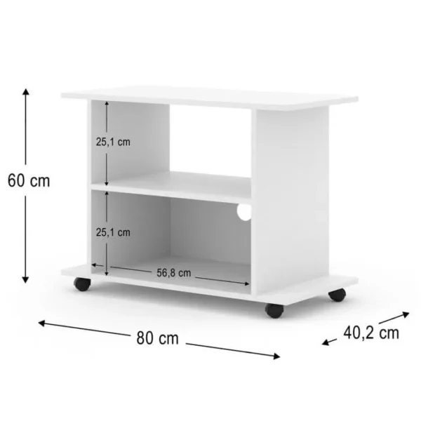 BB LOISIR Meuble TV Commode TV Yogi Blanc 60x80x40 cm 2étagères Avec Roues