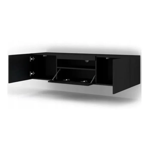 BB LOISIR Meuble TV Noir Mat Sans LED 150x42x37cm Aura Meuble Sur Pied Ou A Suspendre Meuble Hi-fi