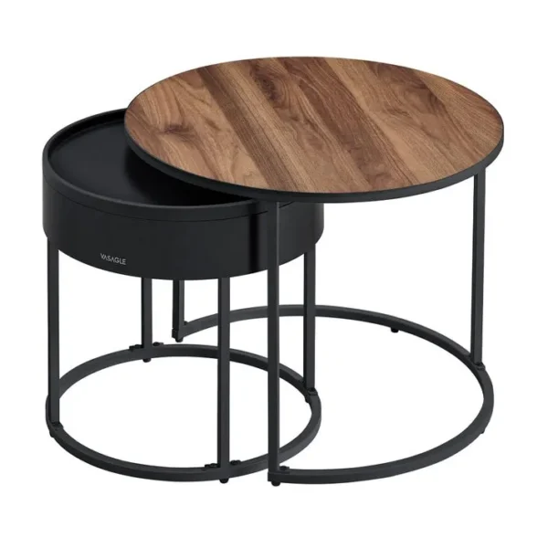 Tables Basses, Lot De 2, Rangement Discret Et Plateau, Noyer Naturel Et Noir Dencre