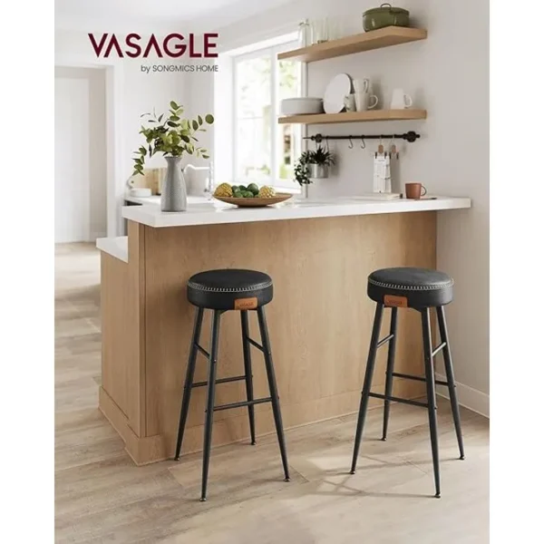 Collection Echo Tabouret De Bar, Lot De 2, Siège Haut, Pu, Hauteur Assise 76,2 Cm, Noir Pur