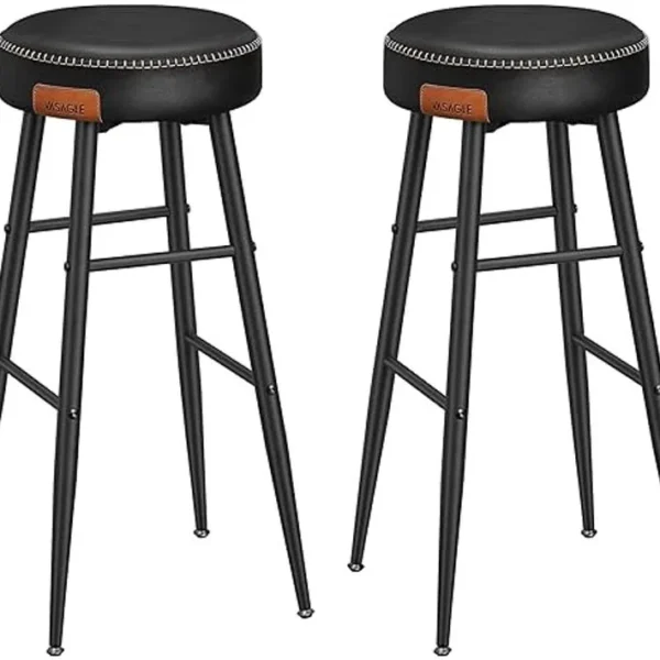 Collection Echo Tabouret De Bar, Lot De 2, Siège Haut, Pu, Hauteur Assise 76,2 Cm, Noir Pur