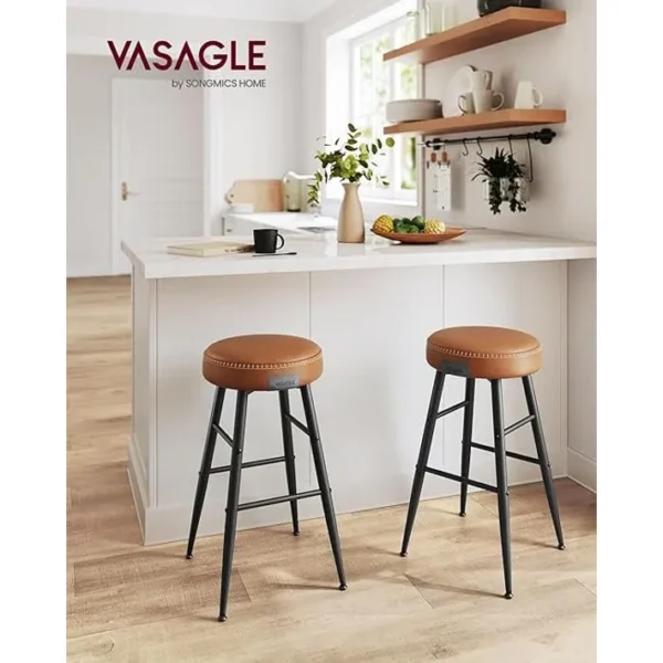 Collection Echo Tabouret De Bar, Lot De 2, Siège Haut, Pu, Hauteur Assise 63 Cm, Marron Caramel