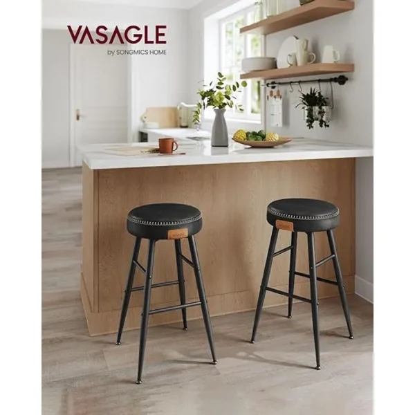 Collection Echo Tabouret De Bar, Lot De 2, Siège Haut, Pu, Hauteur Assise 63 Cm, Noir Pur