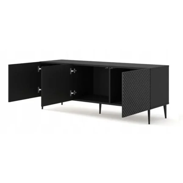 BB LOISIR Meuble TV Meuble Hi-fi Sur Pied Noir Mat 150x42x56cm Ravi C Diamant Pied Noir