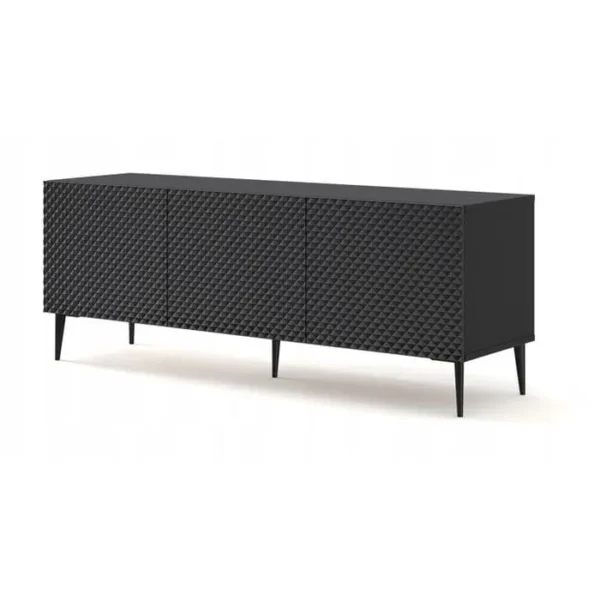 BB LOISIR Meuble TV Meuble Hi-fi Sur Pied Noir Mat 150x42x56cm Ravi C Diamant Pied Noir