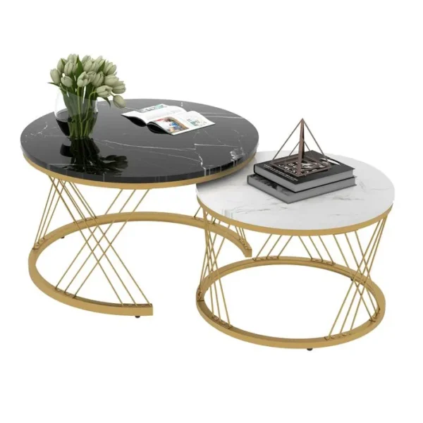 2 Tables Basses Rondes - Noir Ø 70 Cm - Blanc Ø 45 Cm