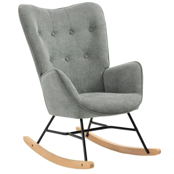 Fauteuil À Bascule Rocking Chair Fauteuil Relax Style Scandinave En Tiss Gris Avec Pieds En Hêtre