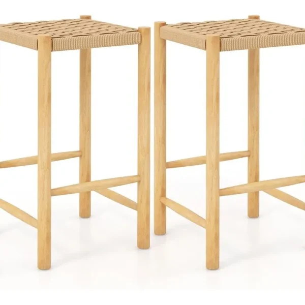 Lot De 2 Tabourets De Bar De 65 Cm, Siège En Papier Tissé Et Pieds Salle à Manger(36 X 36 X 65 Cm)