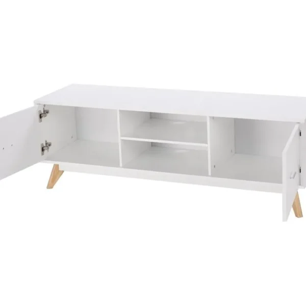 Banc TV 2 Compartiments 2 Placards, Meuble TV Pour Télé Jusquà 60 Pouces,chambre, 140 X 40 X 48 Cm