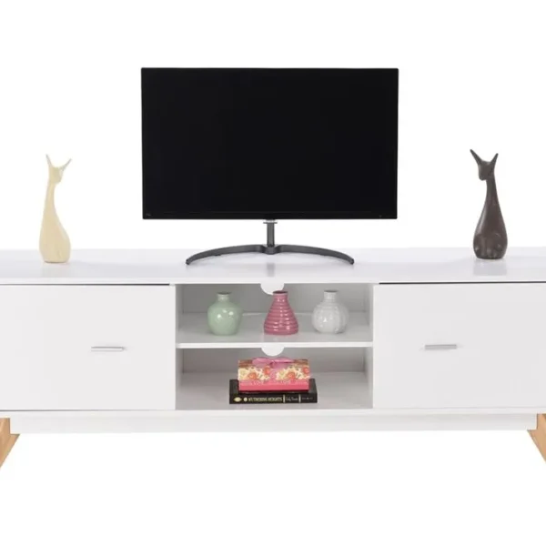 Banc TV 2 Compartiments 2 Placards, Meuble TV Pour Télé Jusquà 60 Pouces,chambre, 140 X 40 X 48 Cm