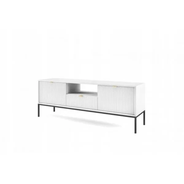 BB LOISIR Meuble TV Blanc 154x56x39cm Noemie Meuble Hi-fi Commode TV Sur Pied