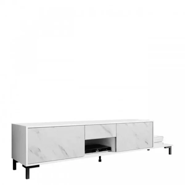 BB LOISIR Meuble TV 195x48x40 Cm Effet Marbre Blanc Mamor Meuble Hi-fi Luxueux Sideboeard Sur Pied