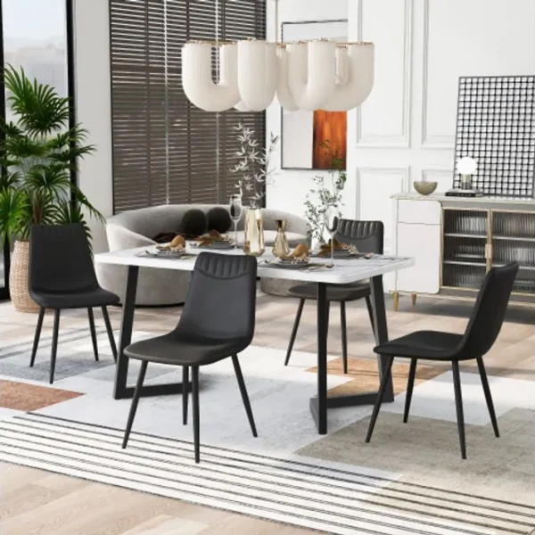 4 Chaises De Salle à Manger En Cuir Pu Noir, Chaises De Salon Avec Dossier Et Assise Rembourrée, Str