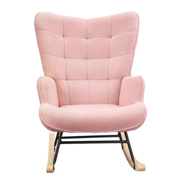 Fauteuil à Bascule - Fauteuil à Oreilles Rembourré - Pieds En Métal & En Bois Massif - Velours Teddy