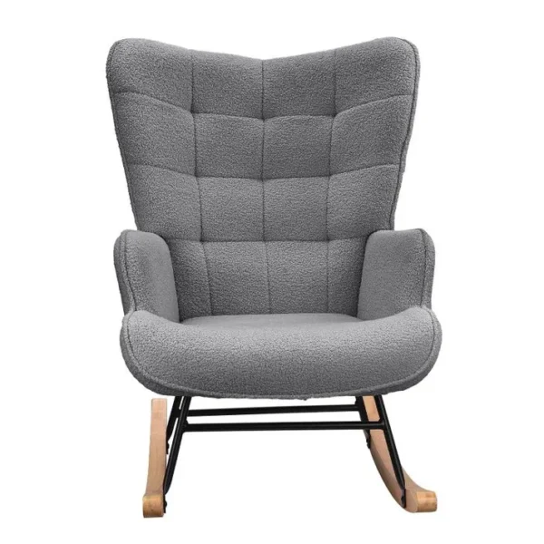 Fauteuil à Bascule - Fauteuil à Oreilles Rembourré - Pieds En Métal & En Bois Massif - Velours Teddy