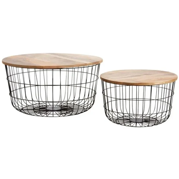 Tables Basses En Métal Noir Et Bois Naturel (lot De 2)