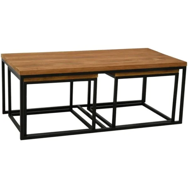 Tables Basses Modulables En Bois Recyclé Et Métal Loft (lot De 3)