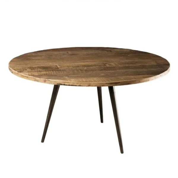 Alida - Table Basse Ronde Marron 75x75cm Teck Recyclé Pieds Métal