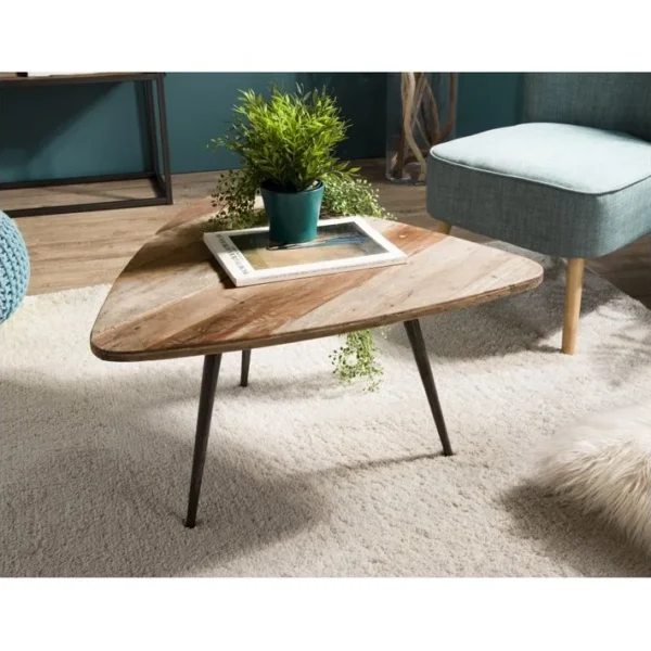 Alida - Table Basse Bois Ovoïde Teck Recyclé Pieds Métal