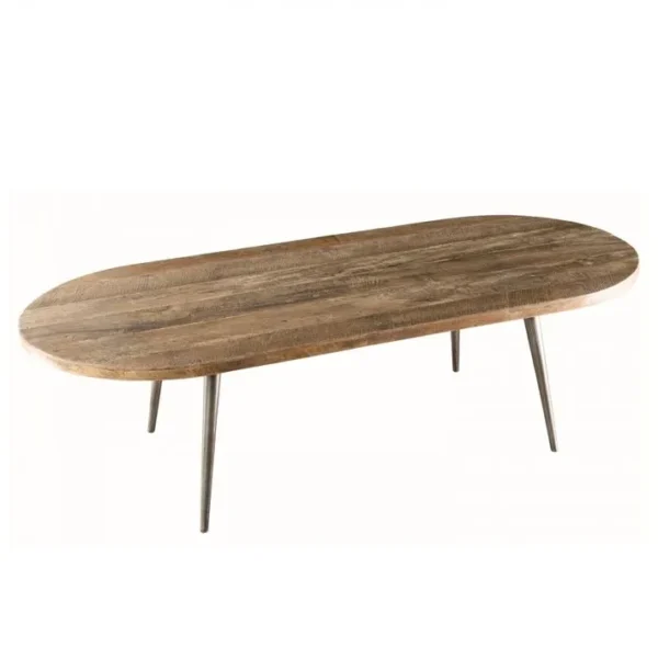 Alida - Table Basse Marron Ovale Teck Recyclé Pieds Métal