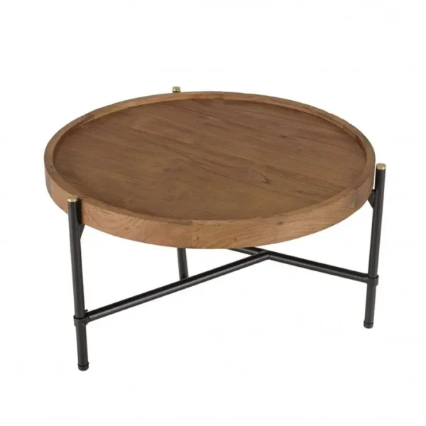 Alida - Table Basse Ronde 58x58cm Plateau En Teck Recyclé