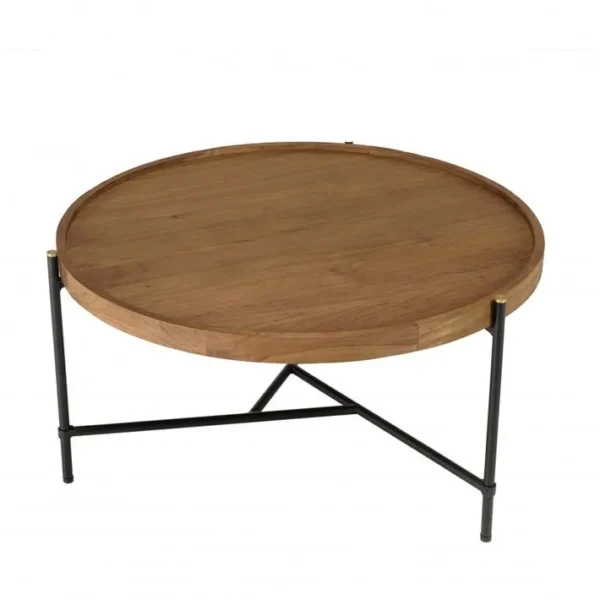 Alida - Table Basse Ronde 78x78cm Plateau En Bois De Teck Recyclé