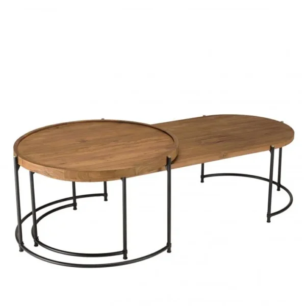 Alida - Set De 2 Tables Basses Ovale Et Ronde