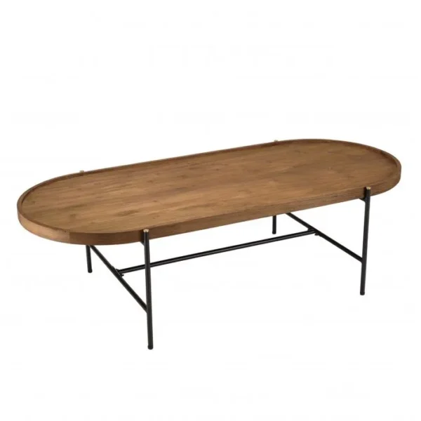 Alida - Table Basse Ovale 140x63cm Plateau En Bois De Teck Recyclé