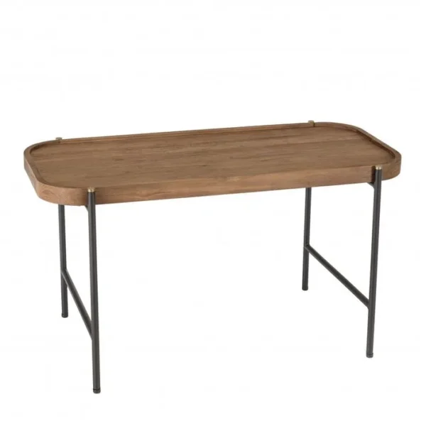 Alida - Table Basse Ovale 85x43cm Plateau En Bois De Teck Recyclé