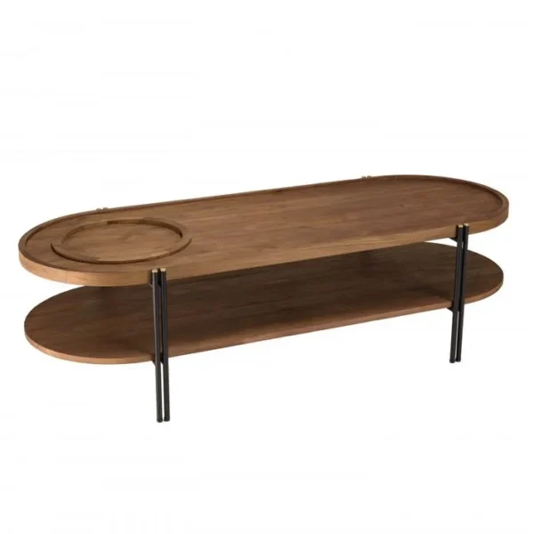 Alida - Table Basse Ovale 2 Niveaux Plateau Amovible