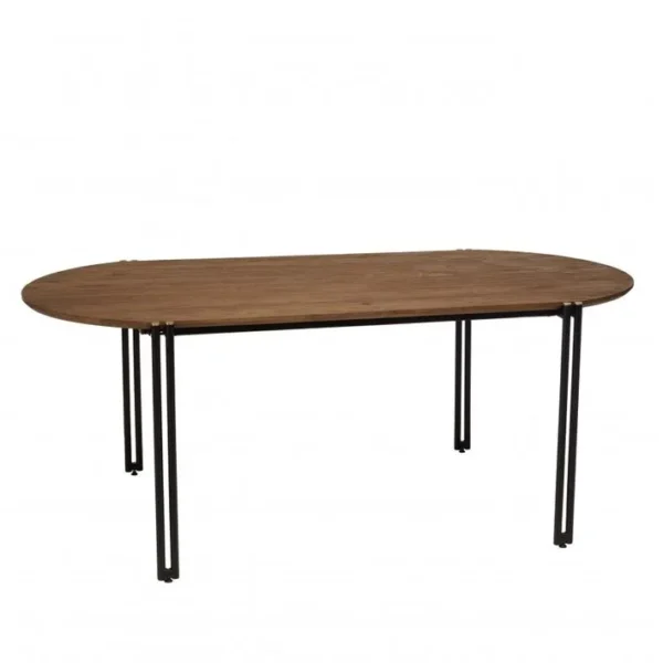 Alida - Table à Manger Ovale 200x105cm Plateau Bois De Teck Recyclé