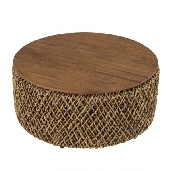 Alida - Table Basse Ronde 85x85cm En Tissage De Fibre De Cocotier