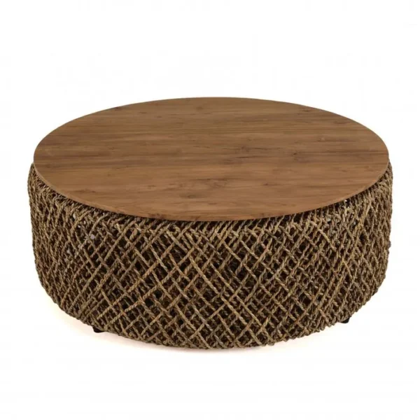 Alida - Table Basse Ronde 100x100cm En Tissage De Fibre De Cocotier