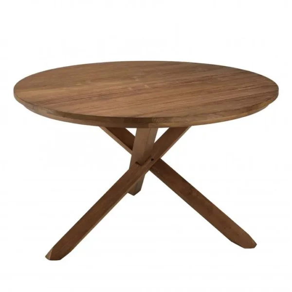 Alida - Table à Manger Ronde 130x130cm En Bois De Teck Recyclé