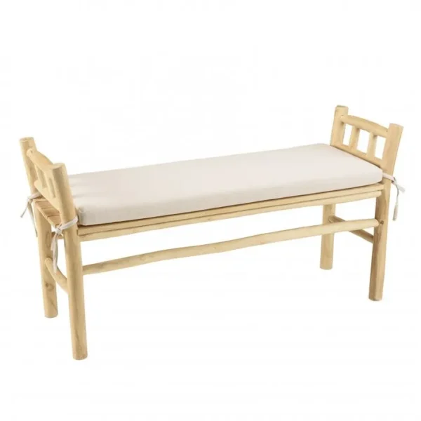 Will - Banc En Branches De Teck Naturel Coussin Blanc