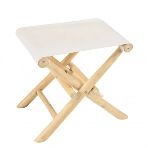 Will - Tabouret Pliant En Branches De Teck Pieds Croisés Assise Tissu