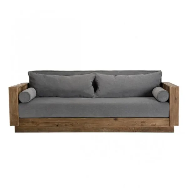 Andrian - Canapé 3 Places Bois Pin Recyclé Marron Tissu Gris