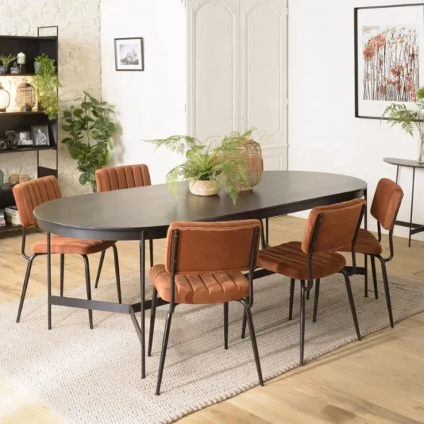 Daly - Table à Manger Ovale Noire 240x104cm Piètement Métal