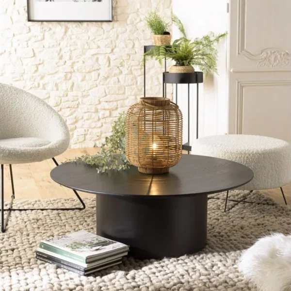 Daly - Table Basse Ronde Noire 90x90cm Piètement Métal