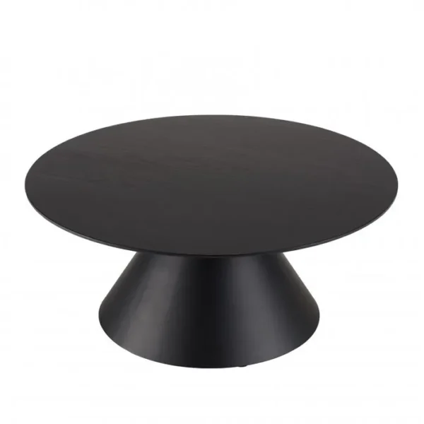 Daly - Table Basse Ronde Noire 78x78cm Pied Conique Métal