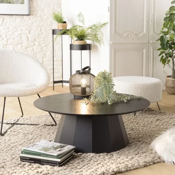 Daly - Table Basse Ronde Noire 90x90cm