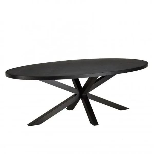 Basile - Table à Manger 220x110cm Plateau Noir Effet Pierre